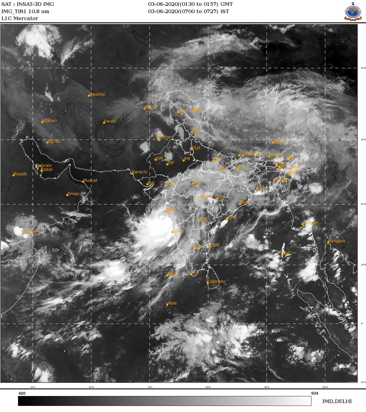 Cyclone Nisarga is expected to make landfall on Maharashtra’s coast on 3 June | Image: IMD