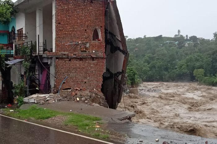 When it rains, it pours: Monsoon arrived in Delhi on July 13 after much delay. A swollen river due to torrential rains in Himachal Pradesh caused flash floods in Dharmashala | Photo: ETV Bharat