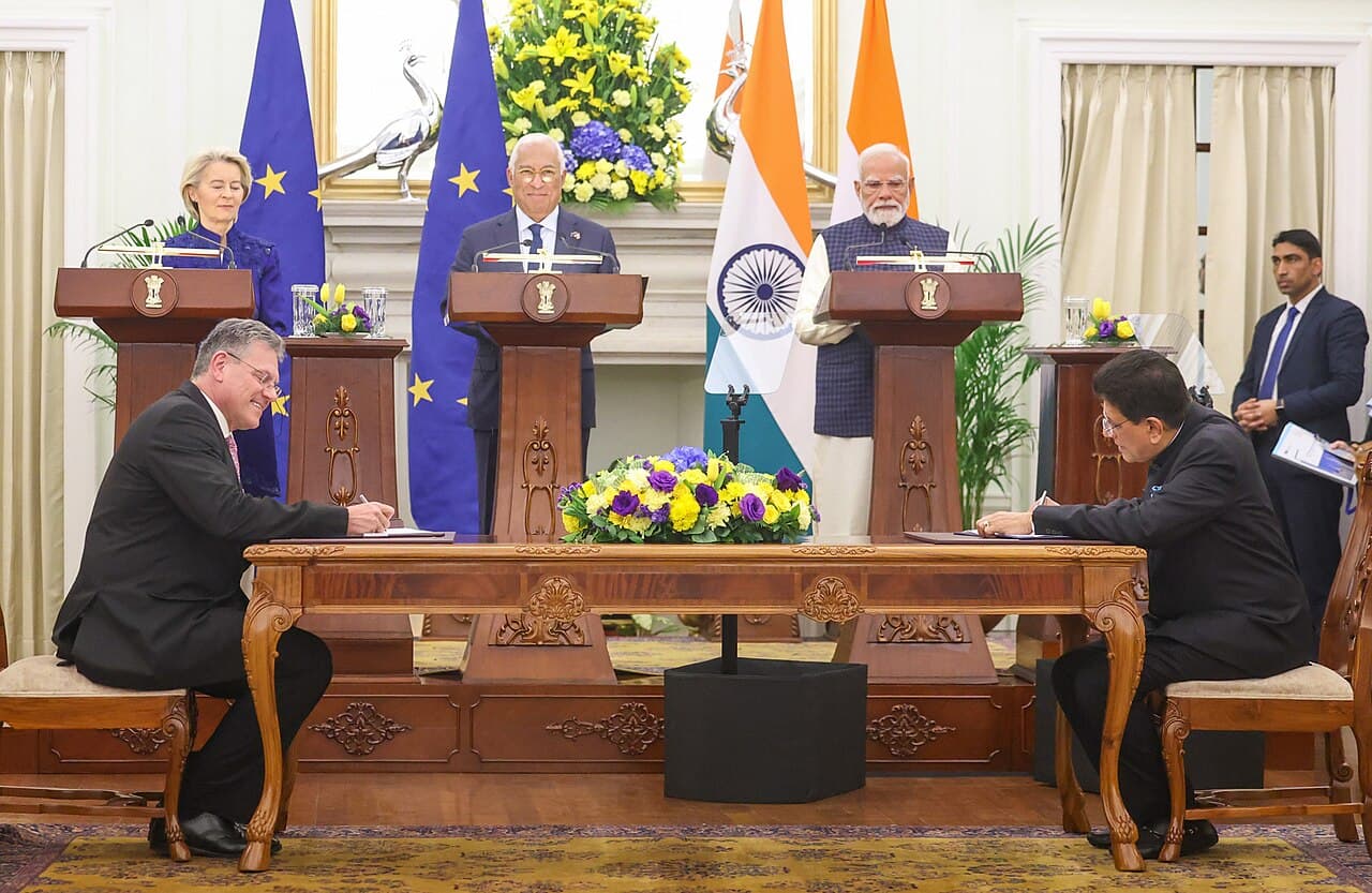 The signing of the India–European Union Free Trade Agreement. Photo: Wikimedia