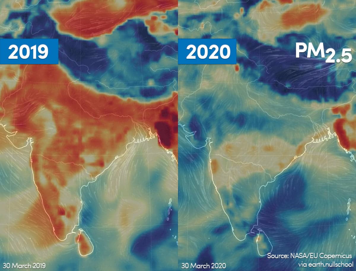 The knock down effect: The lockdown enforced across India has seen drastic improvements in air quality in practically every Indian cities, including some of the world’s most polluted | Photo: NASA/EU Copernicus